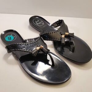 Jack Rogers Alana Black Jelly Thong Sandals Tassel, sz 8